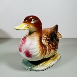 Duck Figurine Figural Japan 6" x 9 brown green VTG 60's Mid Mod